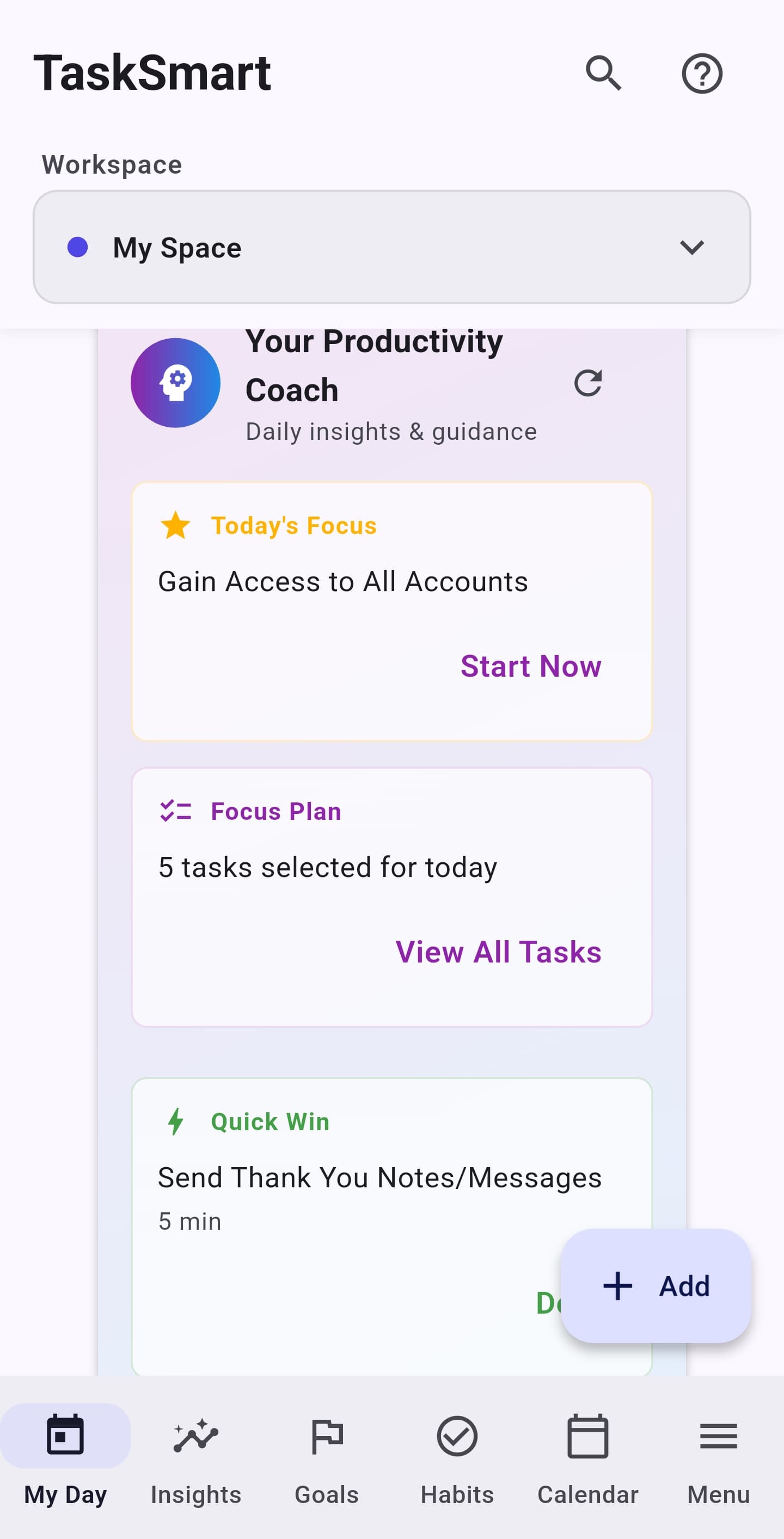 TaskSmart Main Screen